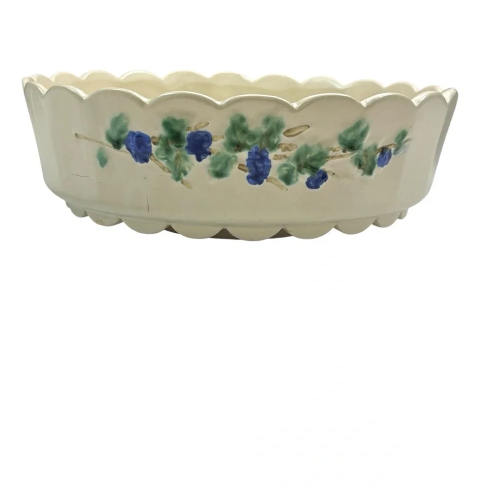 Vintage McCOY Pottery Grapevine Scalloped Bowl Flower Planter Pot Dish MCM Large